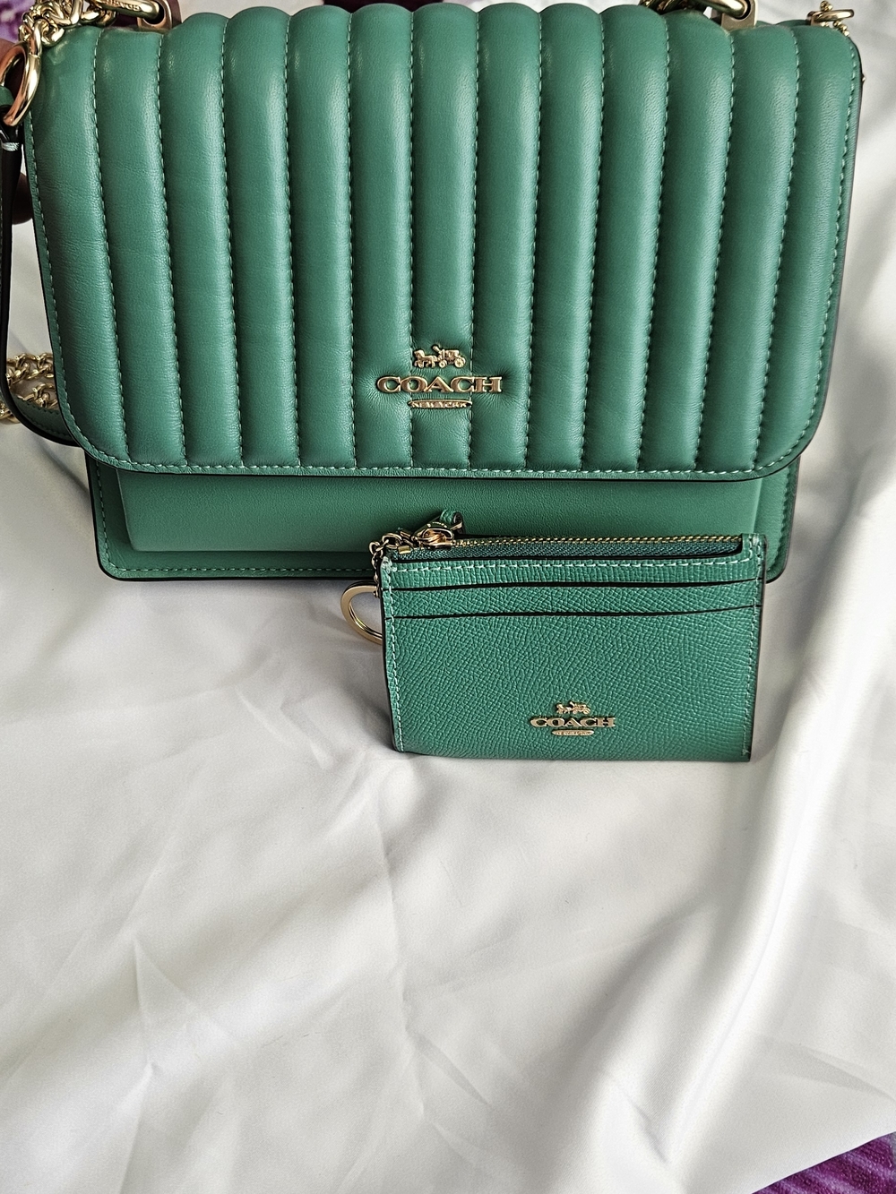 Coach Quilted Leather Shoulder Bag with Card Case - Green